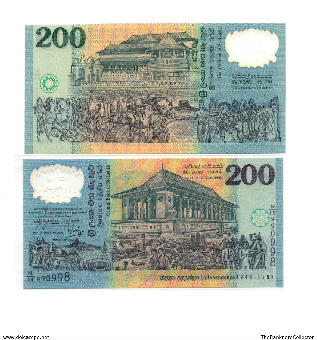 Sri Lanka 200 Rupees 50th Anniversary 1998 Commemorative Polymer Issue P-114 UNCIRCULATED - Isla Salomon