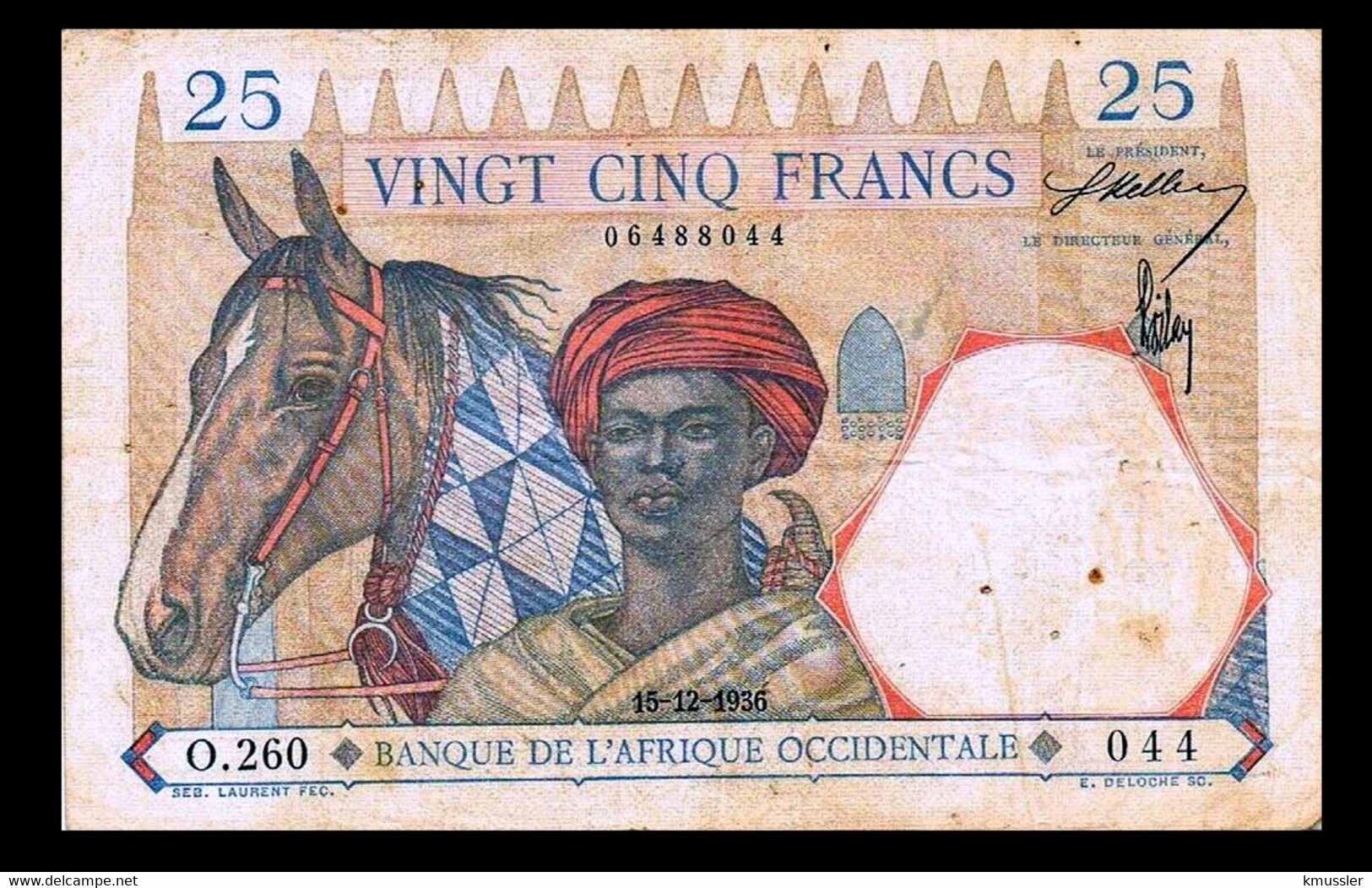 # # # Banknote Französisch Westafrika (French West Africa) 25 Francs 1936 # # # - Stati Dell'Africa Occidentale