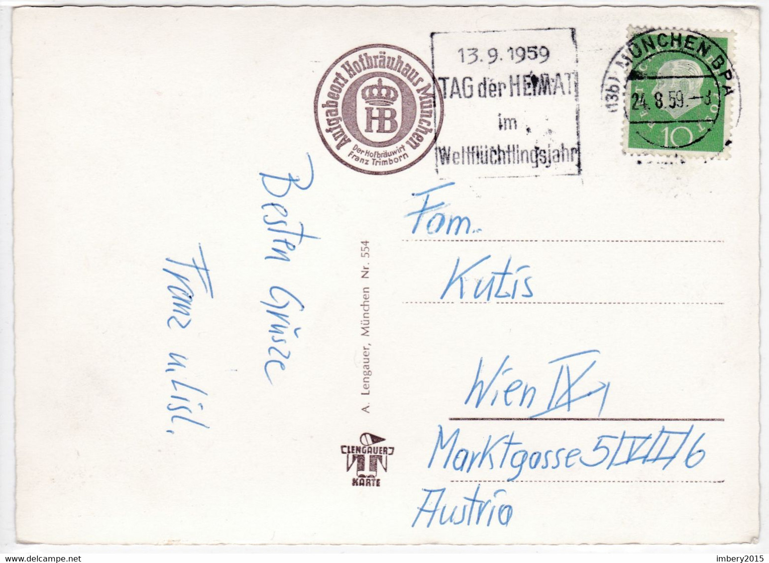 Bayern Ak  MÜNCHEN, Hofbräuhaus Im Jahr 1959, Trinkstube, Bayern, Deutschland, Germany Ansichtskarte - Grafing