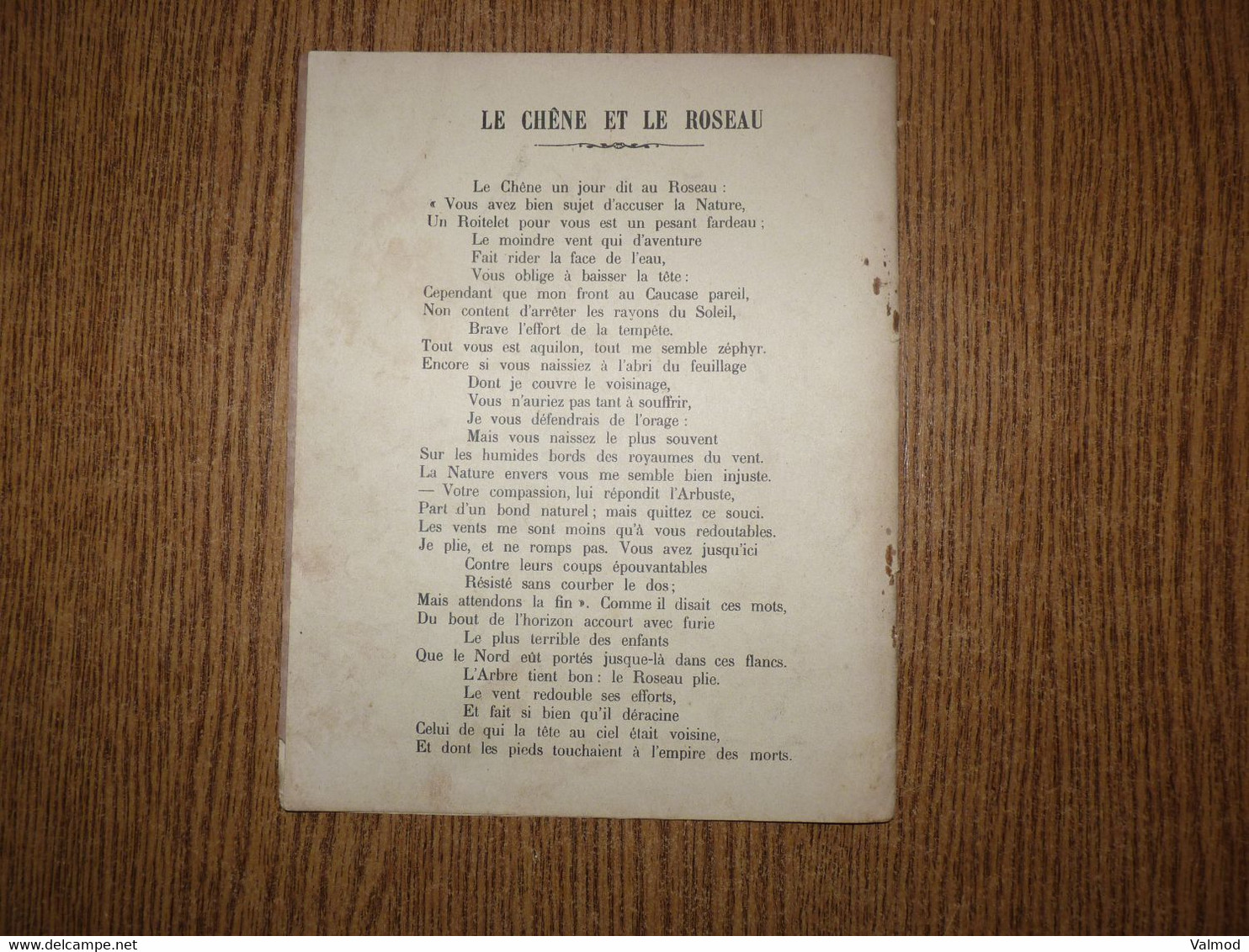 Protège-Cahier/Couverture "Fables De La Fontaine - Le Chêne Et Le Roseau" - Format Plié 22,4 X 17,8 Cm Environ. - Protège-cahiers