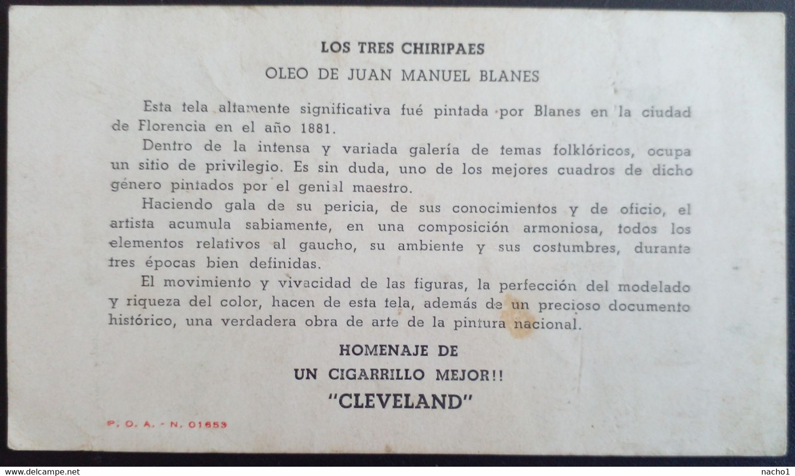Chromo Publicité Cigarette Cleveland, Gaucho,Uruguay, Los Tres Chiripaes, Tableau De Juan Manuel Blanes - Advertising Items