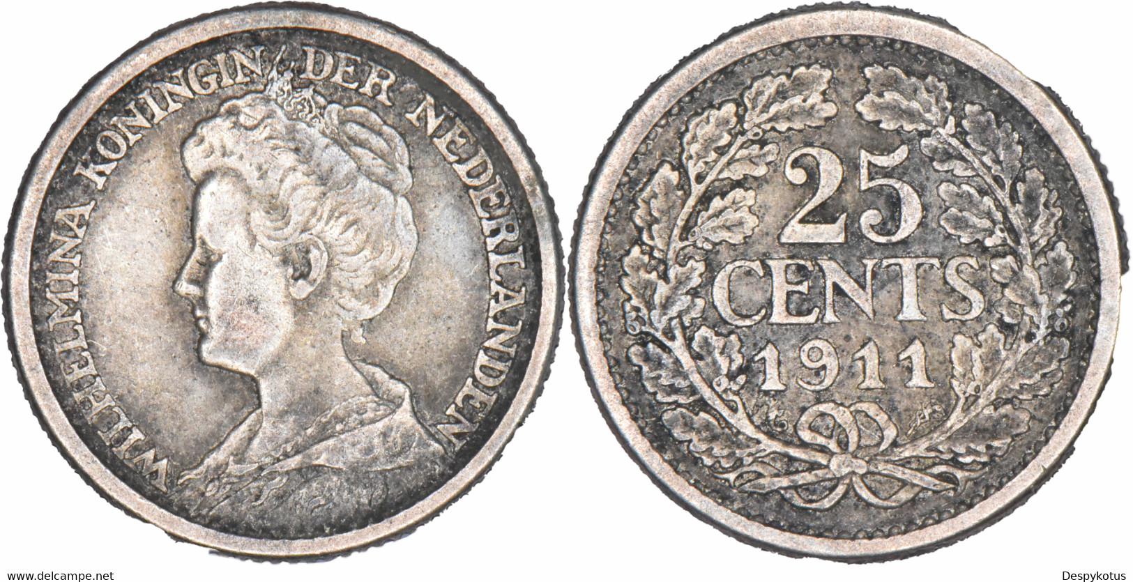 Pays-Bas - 1911 - 25 Cents - Wilhemina - 640 ‰ - 01-017 - 25 Centavos