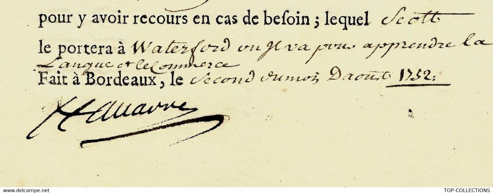 1732 ENTETE AMIRAUTE DE GUIENNE GUYENNE BORDEAUX EMBARQUEMENT PASSAGER DE 13 ANS  NEGOCE COMMERCE APPRENTISSAGE - Historische Documenten