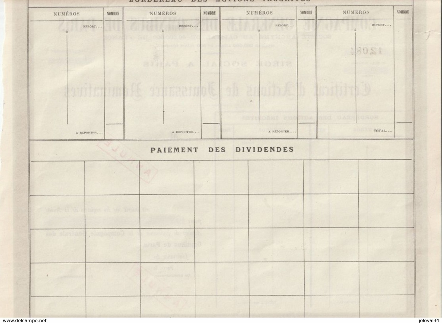 Certificat D' Actions Jouissance Nominatives 12084 Compagnie Générale OMNIBUS DE PARIS  - 2 Scan - Transporte