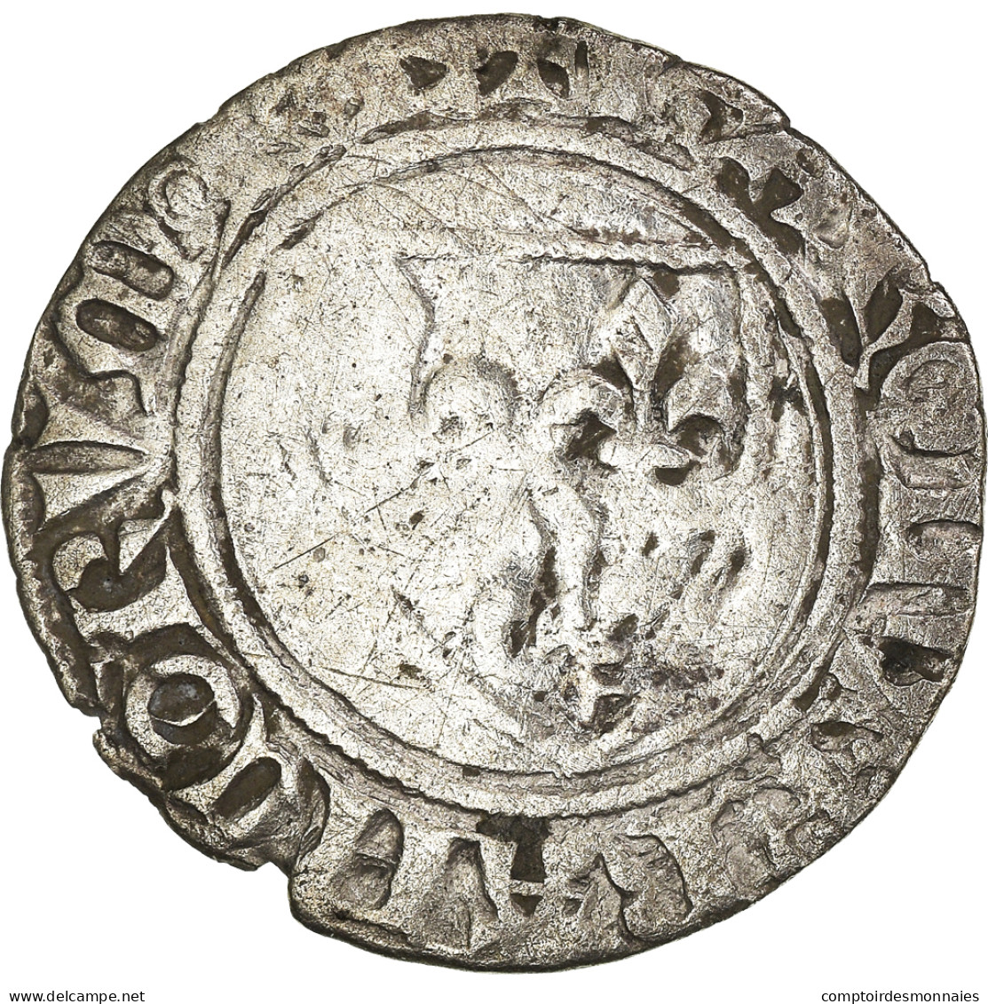 Monnaie, France, Charles VI, 1/2 Guénar, Atelier Incertain, TB+, Billon - 1380-1422 Charles VI Le Fol