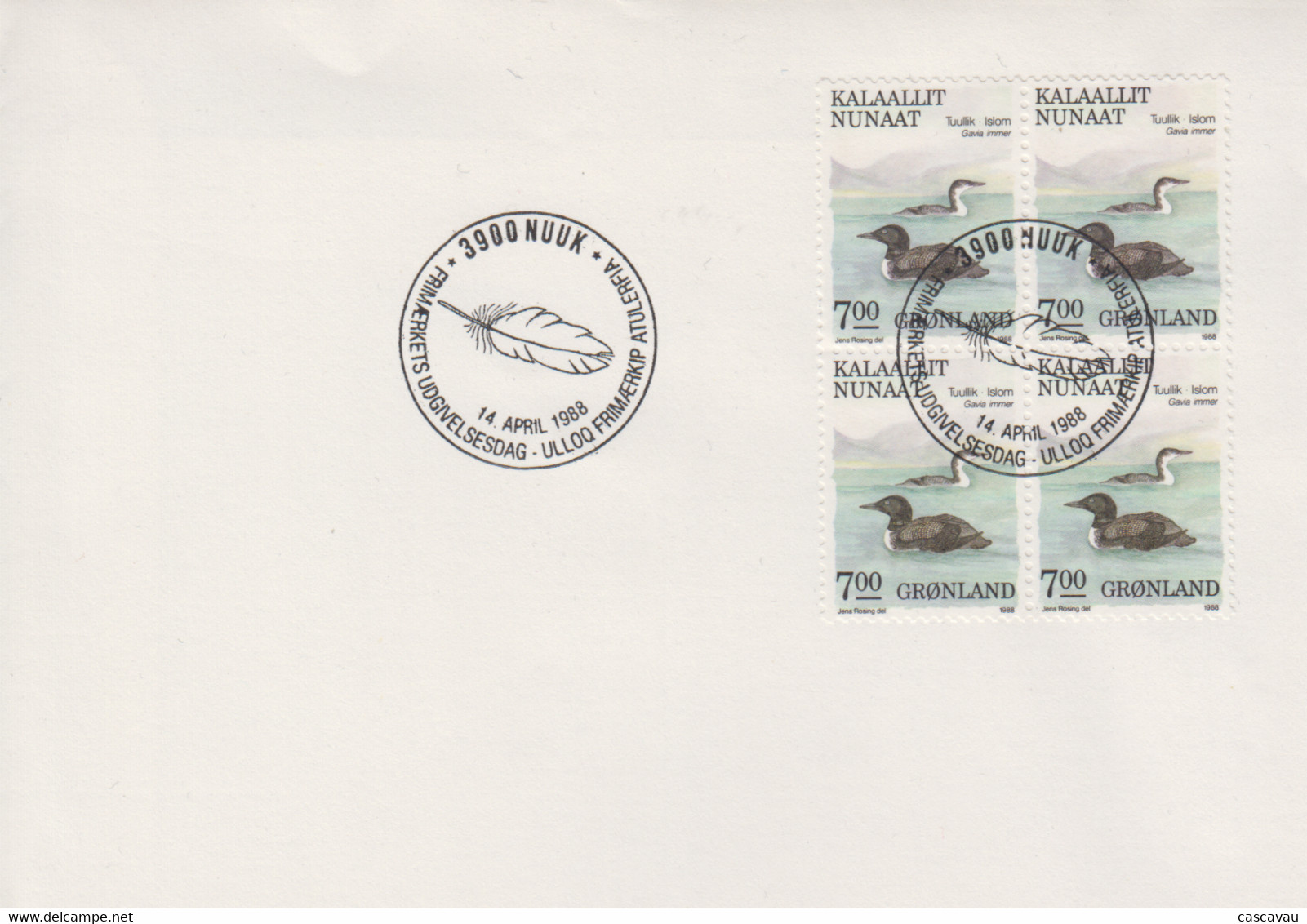 Enveloppe  FDC  1er  Jour   GROENLAND    Canard     1988 - Anatre