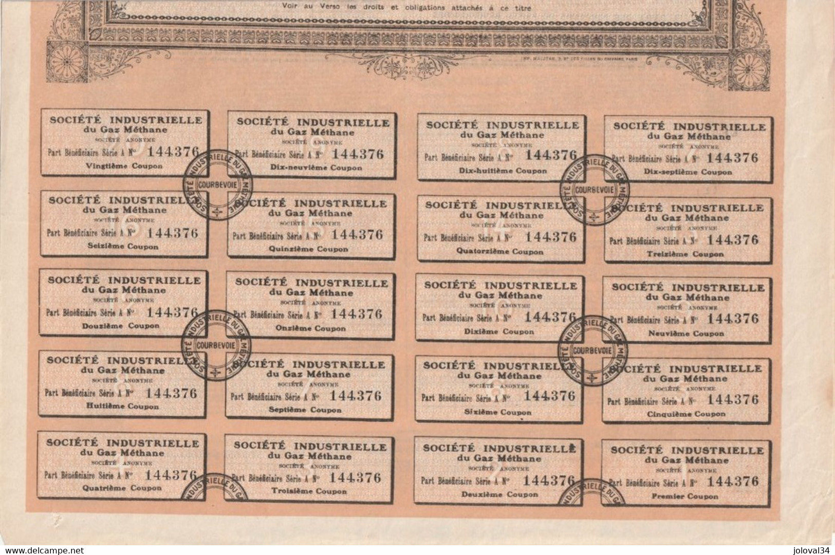 Lot De 3 - Part Bénéficiaire Société Industrielle Du Gaz Méthane  - 1909 - 2 Scan - Elektrizität & Gas