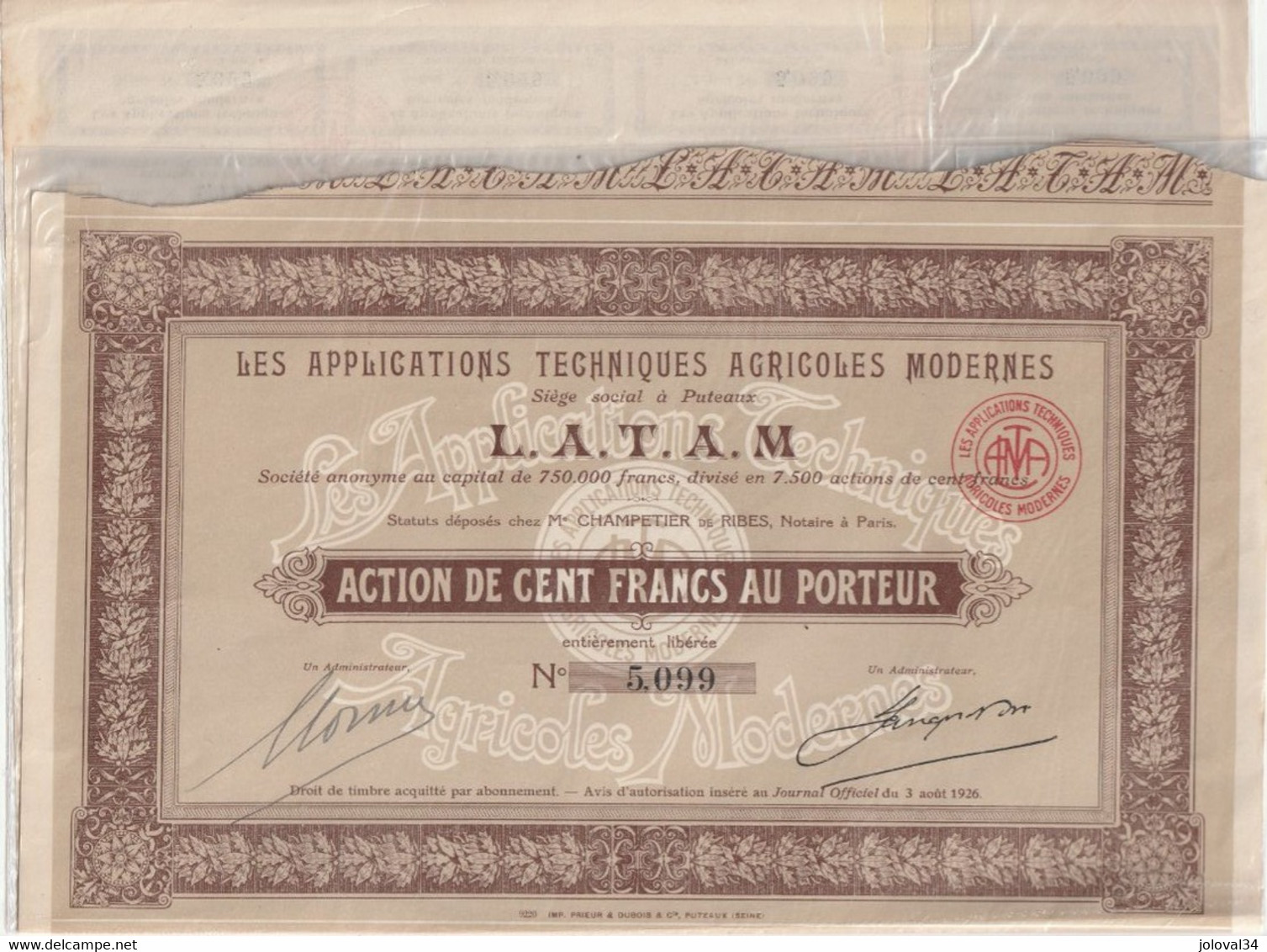 Action Cent Francs Les Applications Techniques Agricoles Modernes LATAM Puteaux - 2 Scan - Agriculture