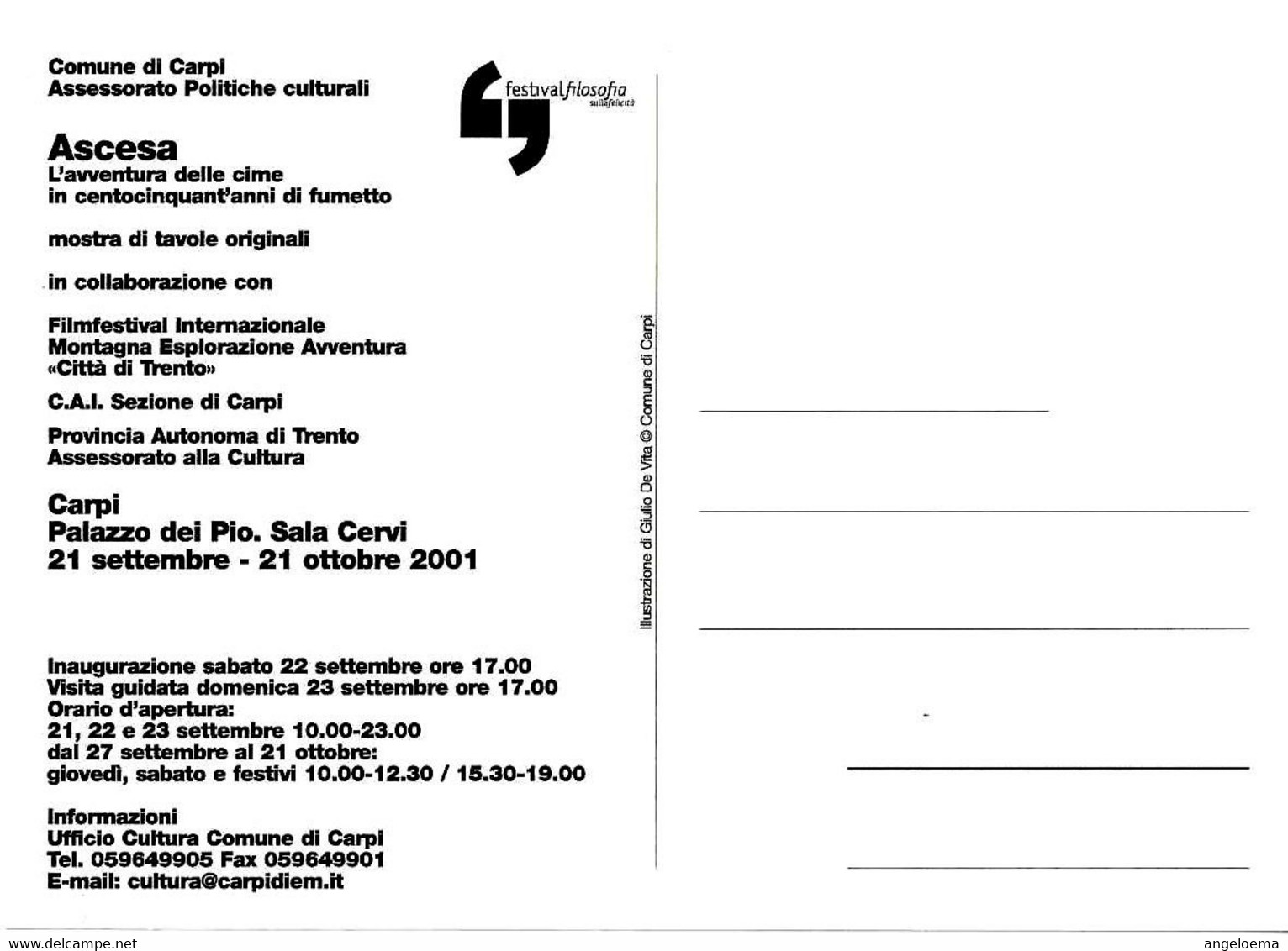 ITALIA - 2001 CARPI (MO) Cartolina Nuova Mostra ASCESA L'AVVENTURA DELLE CIME IN 150 ANNI DI FUMETTO - Musei