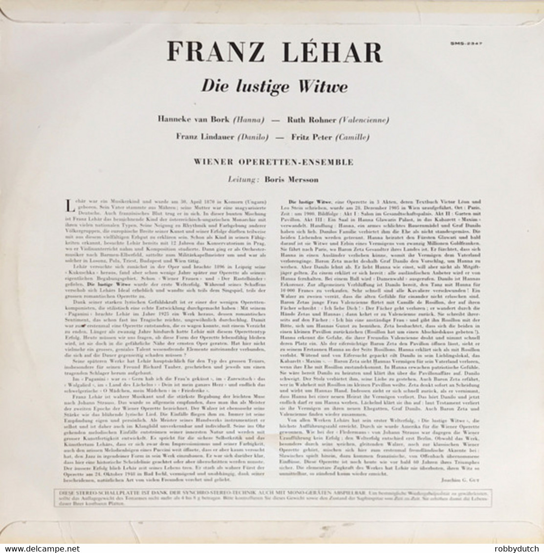 * LP *  FRANZ LEHAR : DIE LUSTIGE WITWE - WIENER OPERETTEN-ENSEMBLE - Opéra & Opérette