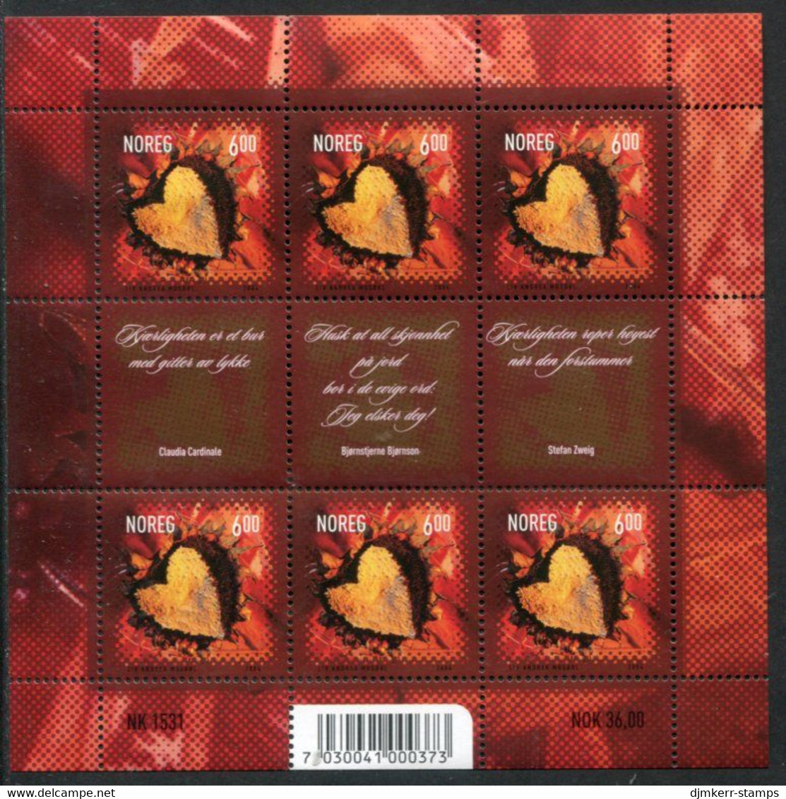 NORWAY 2004 Valentine's Day Sheetlet MNH / **.  Michel  1496 Kb - Ongebruikt