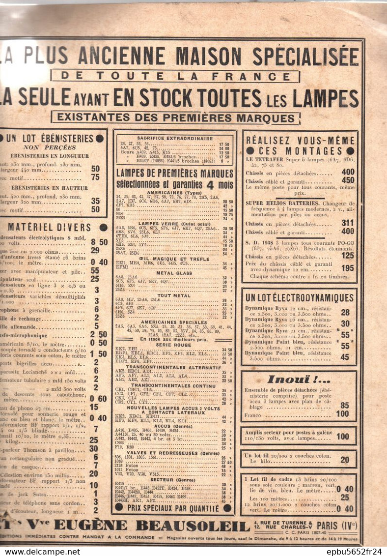 Radio Plans  N° 59 De Septembre 1938  Sommaire  Le Tétrarouge Et L'Automatic R.P. - Audio-Visual