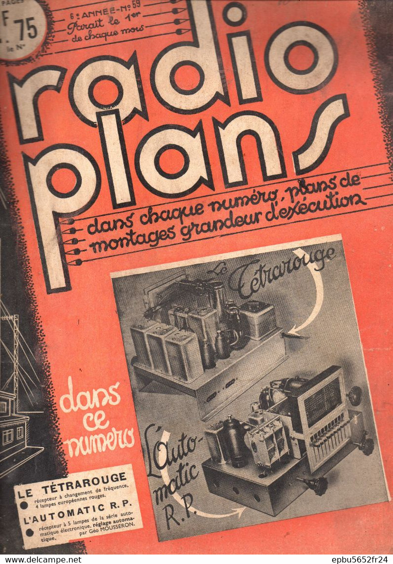 Radio Plans  N° 59 De Septembre 1938  Sommaire  Le Tétrarouge Et L'Automatic R.P. - Audio-video