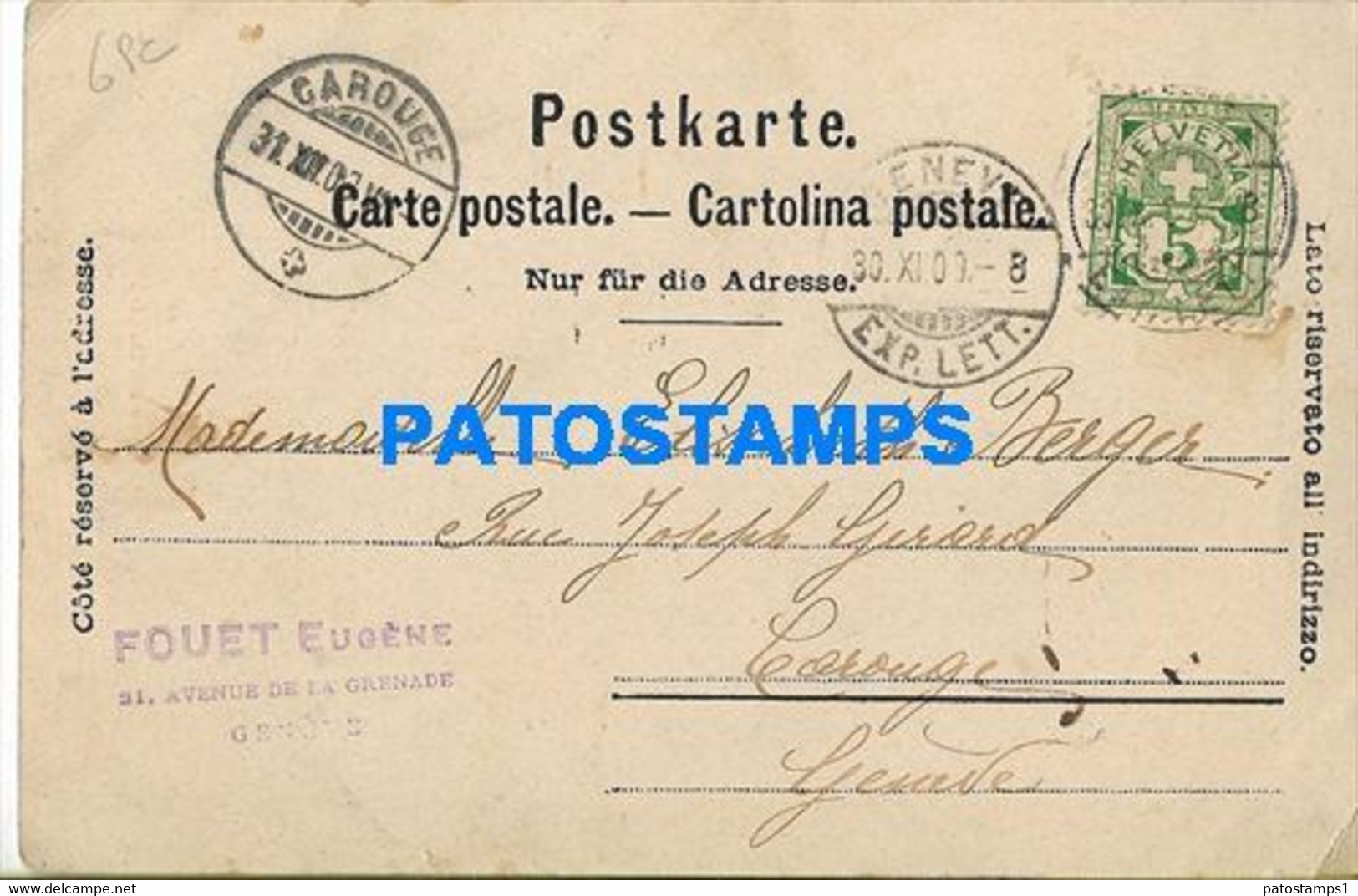 179669 SWITZERLAND GENEVE STREET OF CITY SPOTTED CIRCULATED TO CAROUGE POSTAL POSTCARD - Carouge