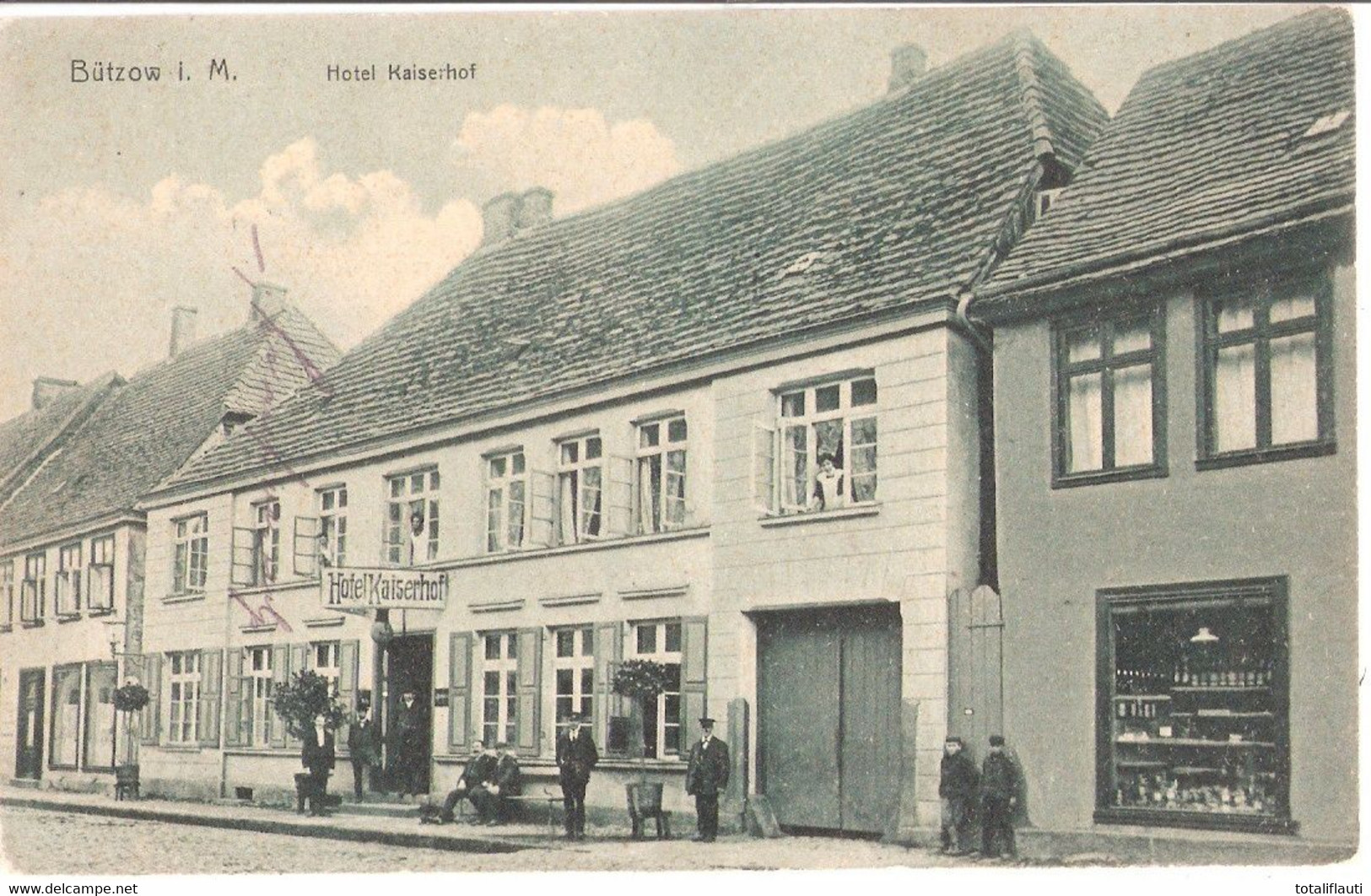 BÜTZOW Mecklenburg Hotel Kaiserhof Grünlich Belebt 11.8.1910 Gelaufen - Buetzow