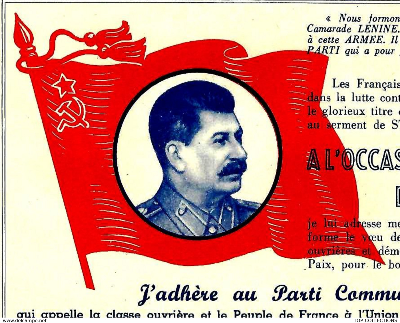 FRANCE POLITIQUE XX° SIECLE 1948 PARTI COMMUNISTE ANNIVERSAIRE DE STALINE Le " PETIT PERE DU PEUPLE" :  ADHEREZ !!! - Historische Documenten