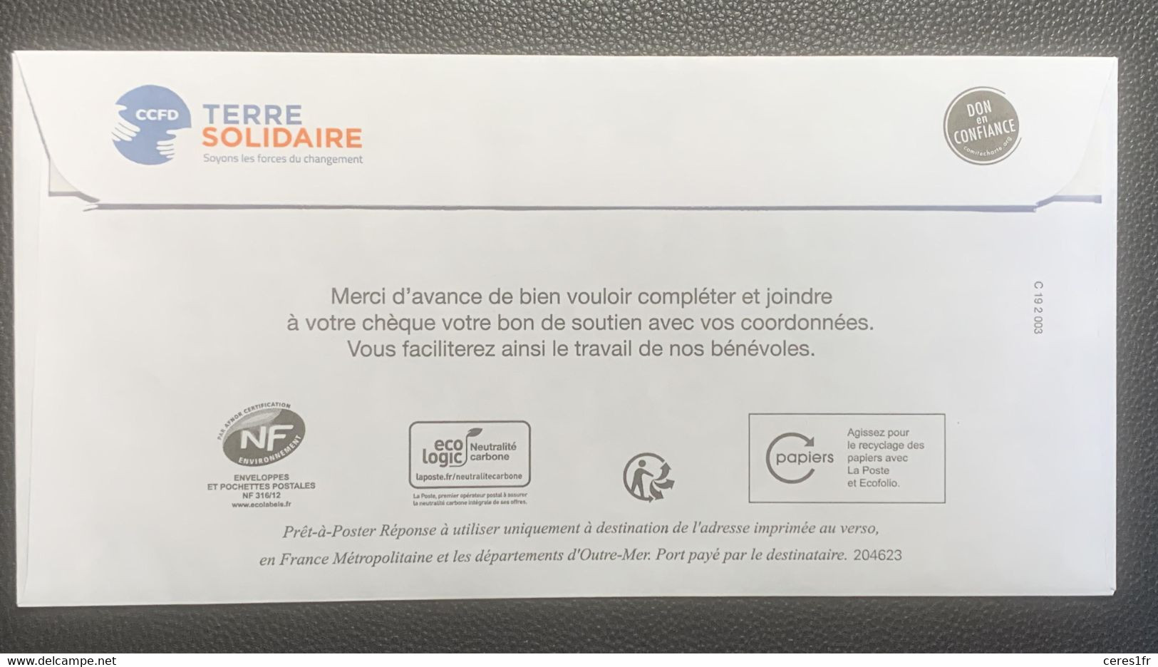 PAP159 - PAP Réponse  Neuf 110x220 Marianne L'Engagé Tarif PRIO Repiqué CCFD Terre Solidaire 204623 - Listos A Ser Enviados: Respuesta