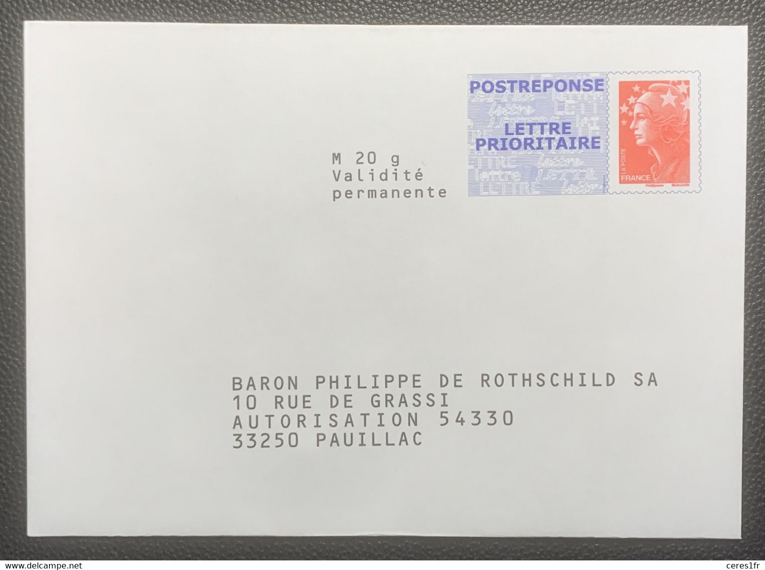 PAP136 - PAP Réponse  Neuf 110x154 Marianne De Beaujard Tarif LETTRE PRIORITAIRE Repiqué Baron Philippe De Rothschild SA - Listos Para Enviar: Respuesta /Beaujard