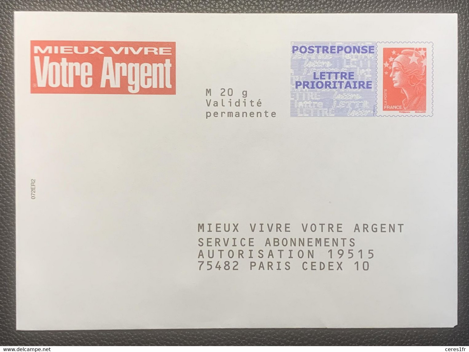 PAP127 - PAP Réponse  Neuf 110x154 Marianne De Beaujard Tarif LETTRE PRIORITAIRE Repiqué Mieux Vivre Votre Argent 08P304 - PAP: Antwort/Beaujard