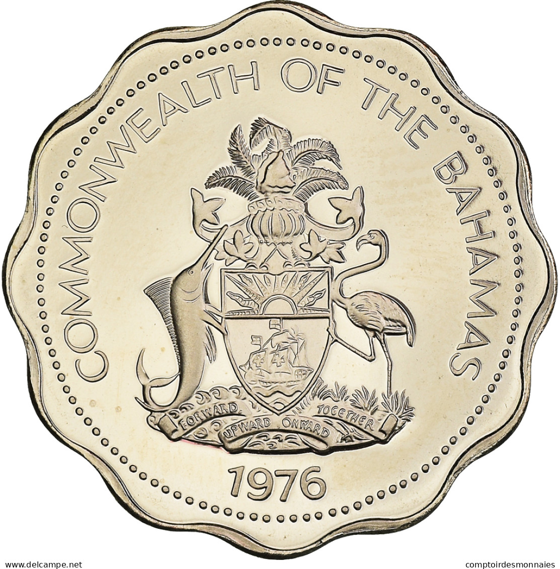 Monnaie, Bahamas, Elizabeth II, 10 Cents, 1976, Franklin Mint, U.S.A., Proof - Bahamas