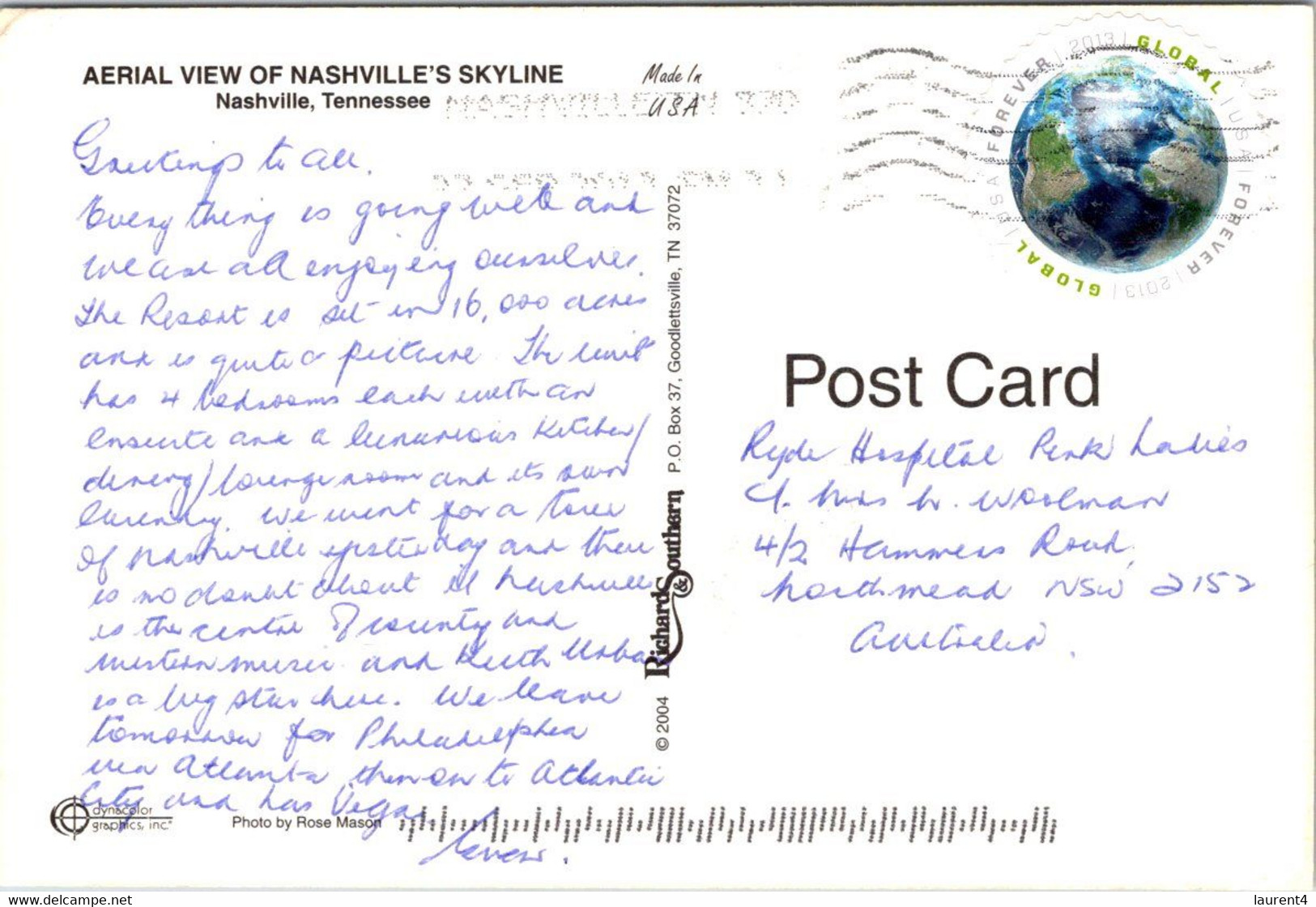 (1 G 12) USA Postcard Posted To Australia - City Of Nashville - Nashville