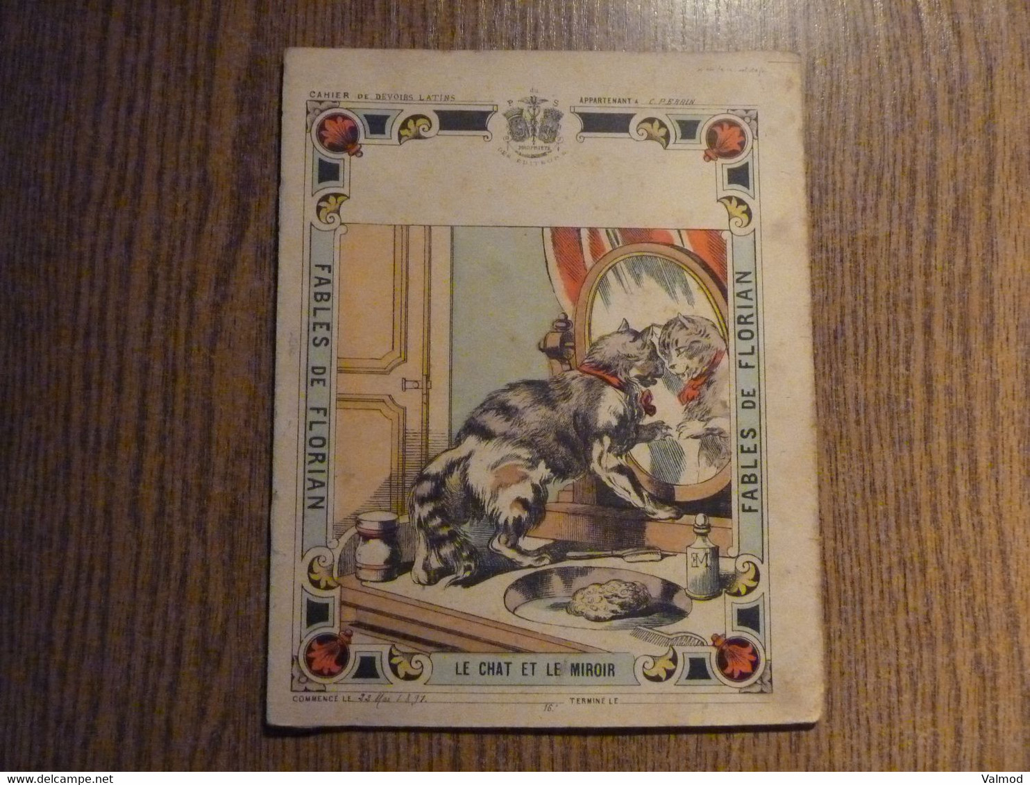 Protège-Cahier/Couverture "Fables De Florian - Le Chat Et Le Miroir" - Format Plié 22,4 Cm X 17,7 Cm Environ. - Protège-cahiers