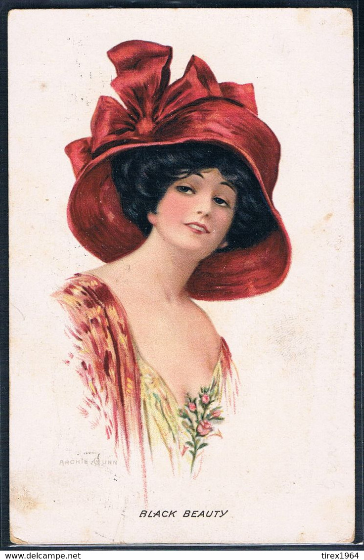 W197 A/s ARCHIE GUNN "BLACK BEAUTY" BEAUTIFUL LADY WOMAN Large RED HAT - Gunn