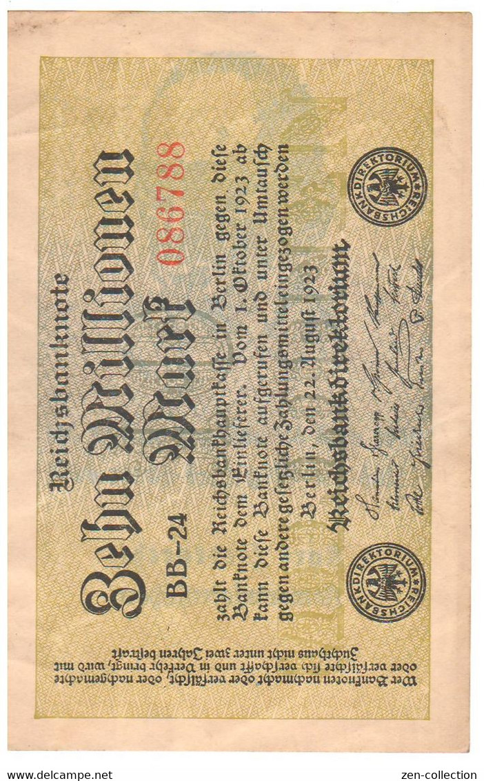 SALE WW2 Germany Nazi Propaganda FORGERY Overprint On Genuine 10 Million Mark 1923 Banknote EF+ - Other & Unclassified