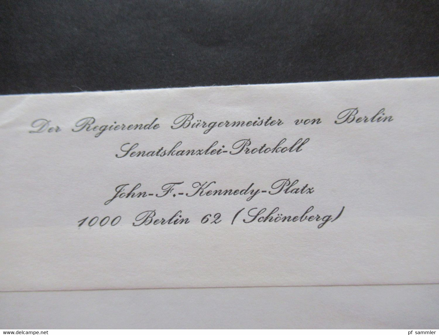 Berlin 1985 AFS / Absenderfreistempel Berlin 62 Der Regierende Bürgermeister Von Berlin Senatskanzlei Protokoll - Lettres & Documents