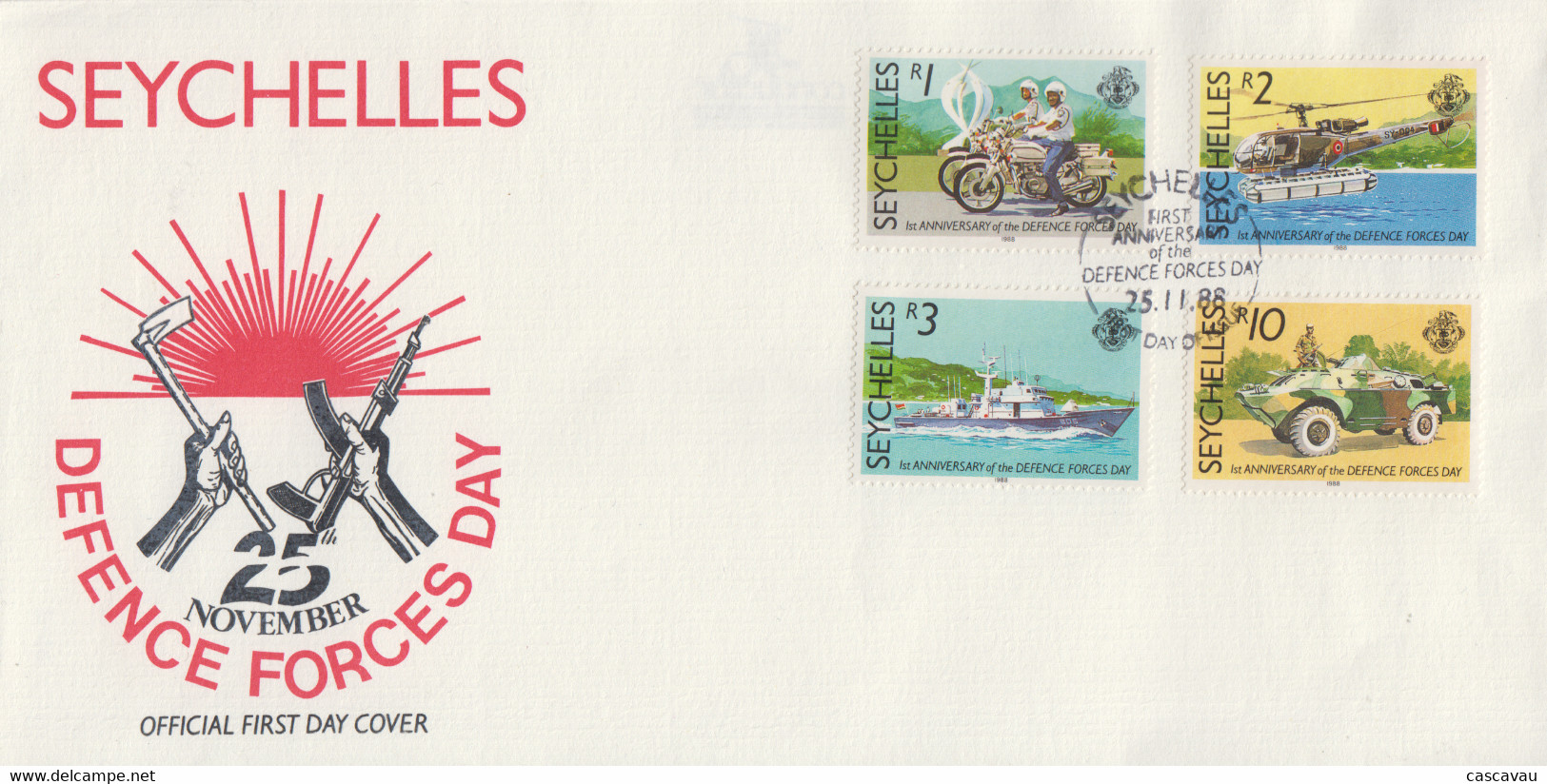 Enveloppe  FDC  1er  Jour   SEYCHELLES   1er  Anniversaire  Des   Forces  De  Défense   1988 - Seychelles (1976-...)