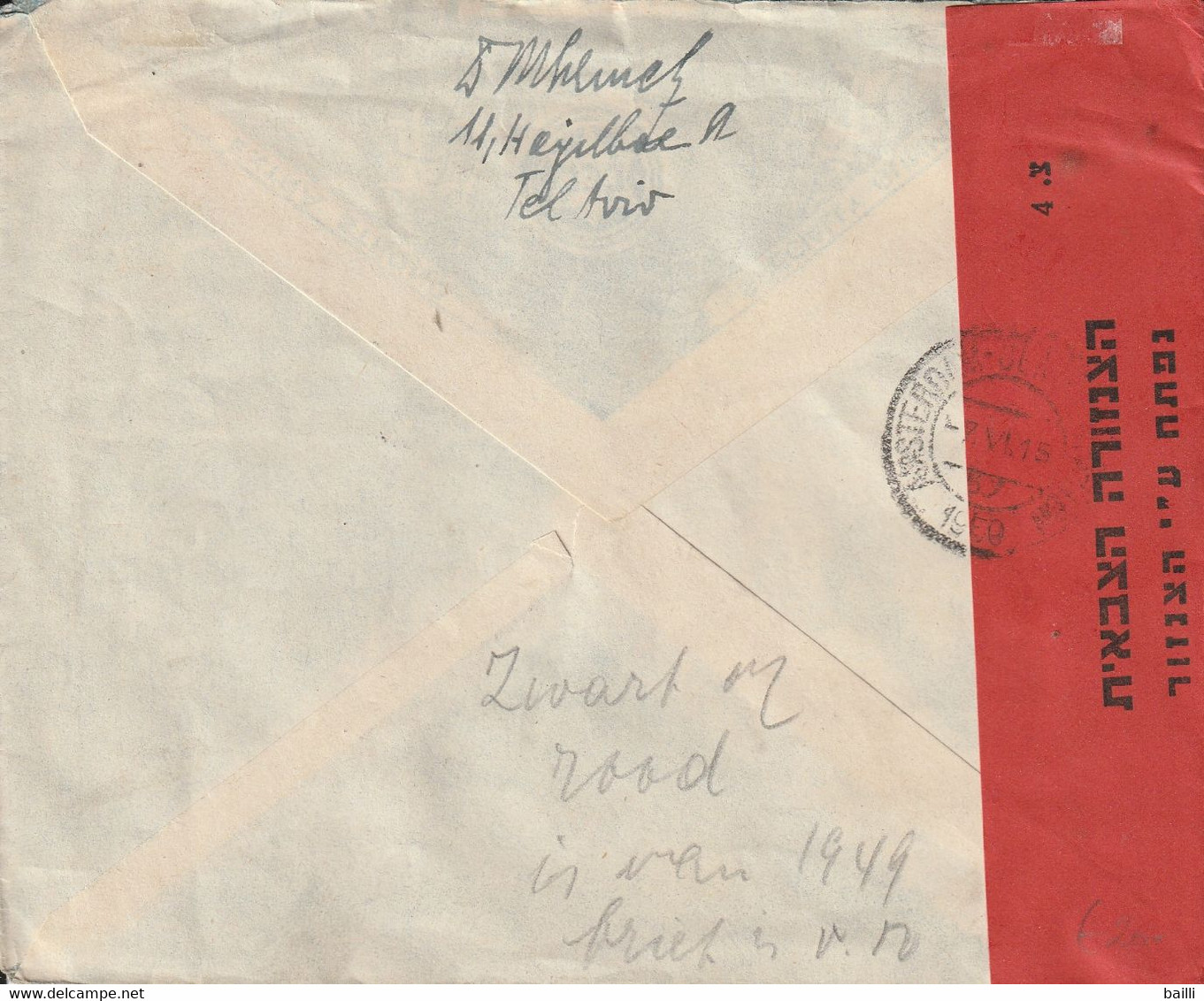 Israël Lettre Censurée Pour La Hollande 1950 - Covers & Documents