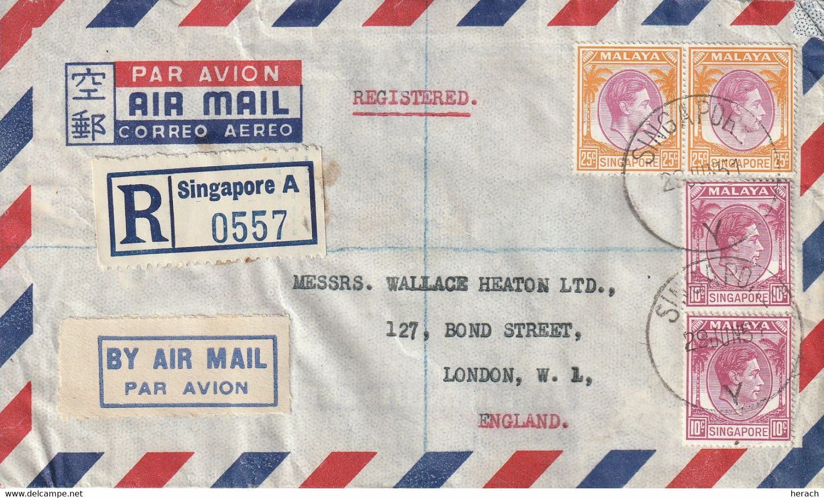 Malaisie Lettre Recommandée Singapore Pour L'Angleterre 1951 - Malayan Postal Union