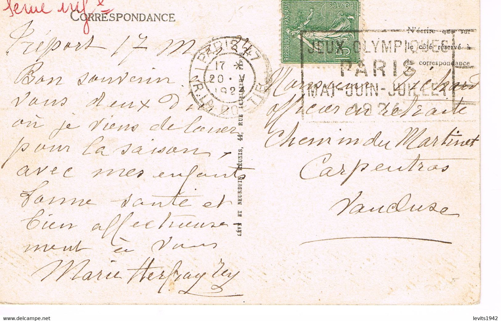 MARQUE POSTALE -  JEUX OLYMPIQUES 1924 - RUE LA BOETIE - 20-05-1924 - - Sommer 1924: Paris