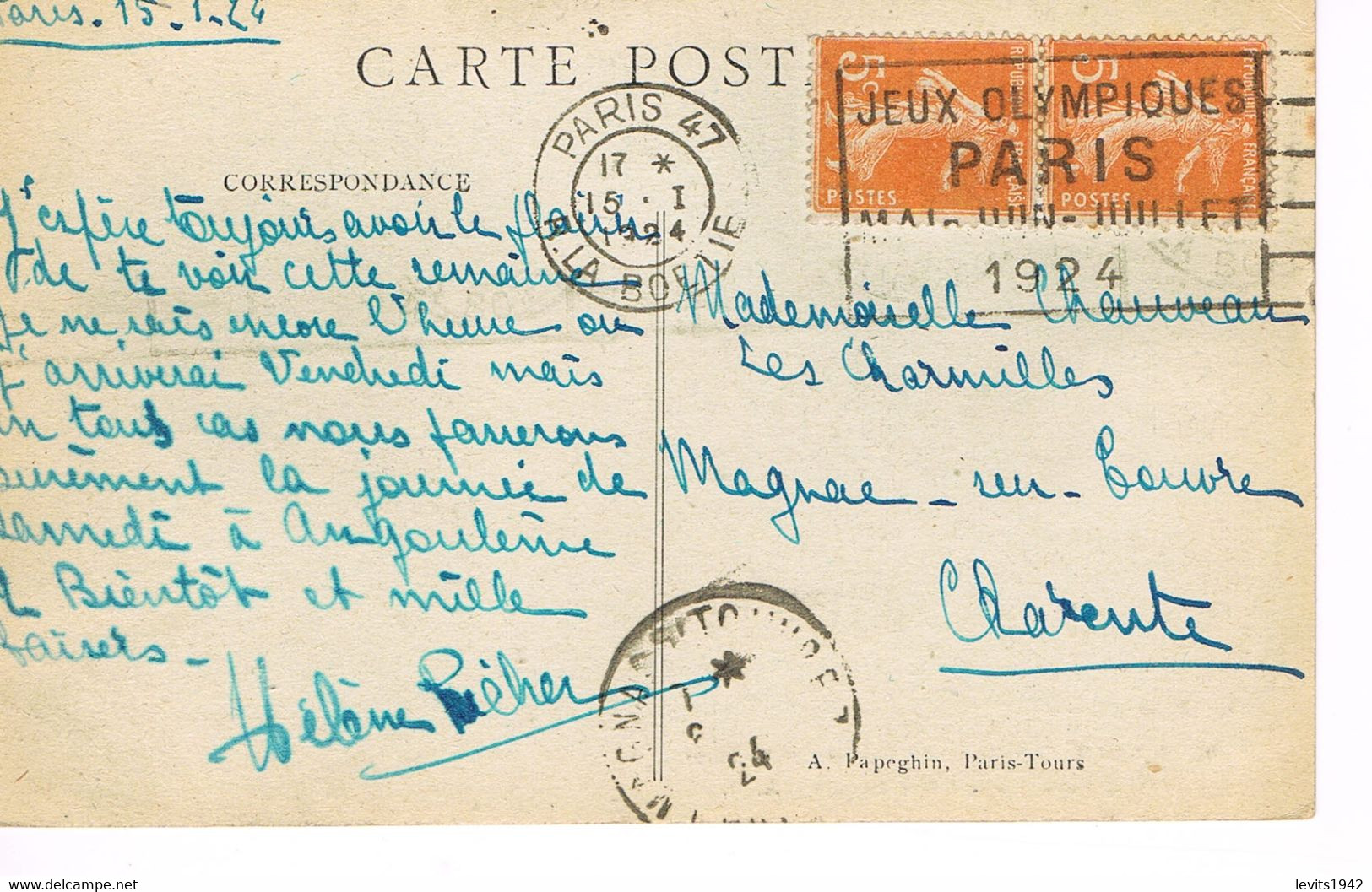 MARQUE POSTALE -  JEUX OLYMPIQUES 1924 - RUE LA BOETIE - 15-01-1924 - - Sommer 1924: Paris