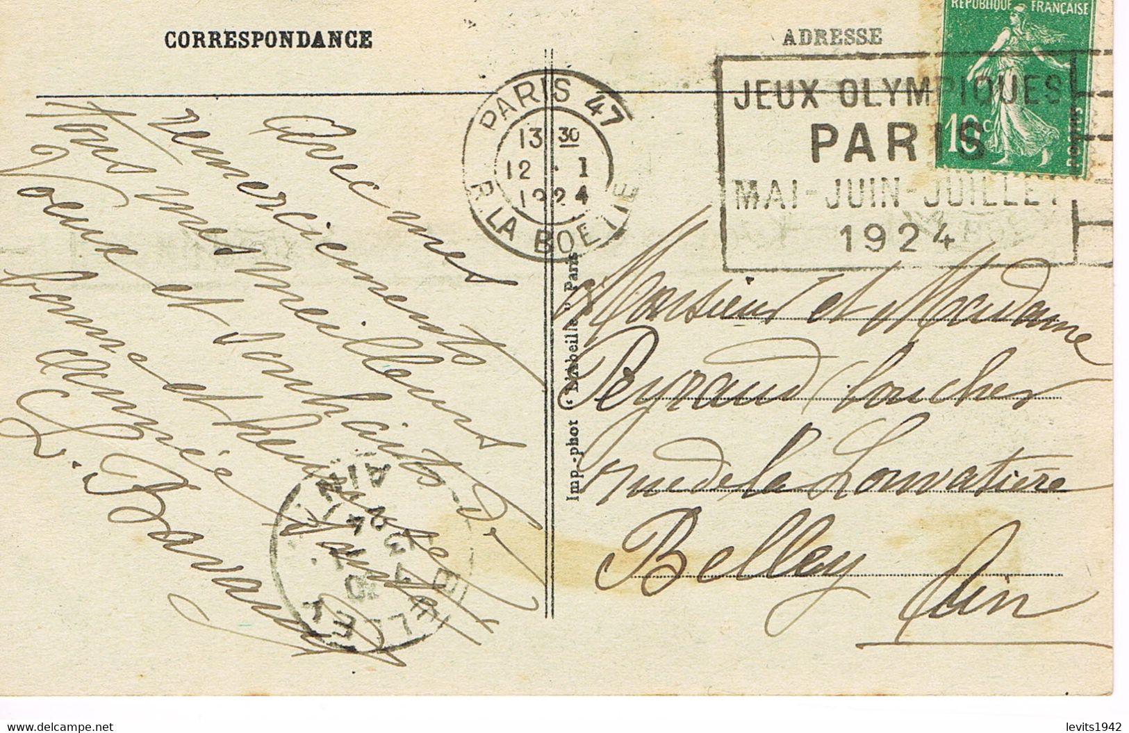 MARQUE POSTALE -  JEUX OLYMPIQUES 1924 - RUE LA BOETIE - 12-01-1924 - - Estate 1924: Paris