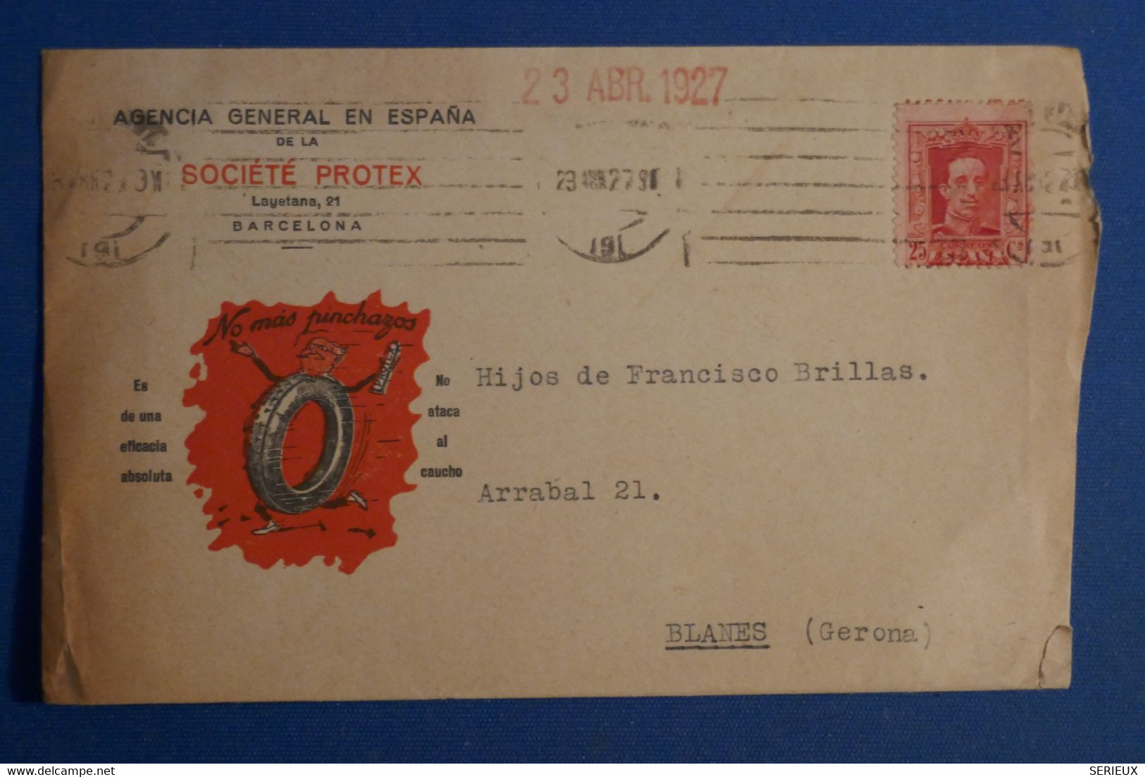 AQ9 ESPAGNE  BELLE LETTRE AVEC PUB INTERESSANTE 1927 BARCELONA  POUR BLANES+AFFRANCH. INTERESSANT - Lettres & Documents