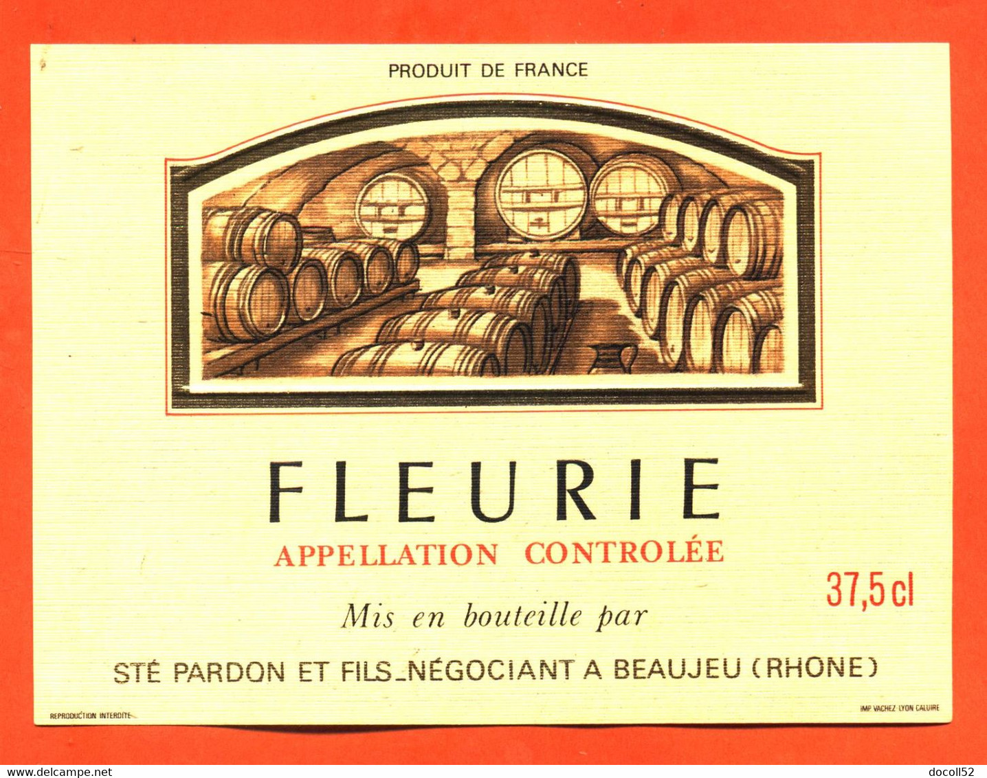 Etiquette Neuve De Vin De Beaujolais Fleurie Domaine Pardon Et Fils à Beaujeu - 37,5 Cl - Beaujolais