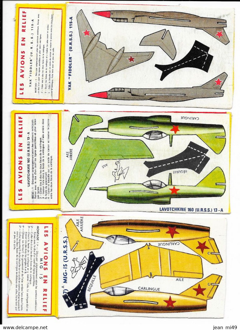 DECOUPIS - LES AVIONS EN RELIEF - (U.R.S.S.) - Lot De 3  Avions - Lavotchkine 160 - Yak "fiddler" 115 - MIG 15 - Andere & Zonder Classificatie