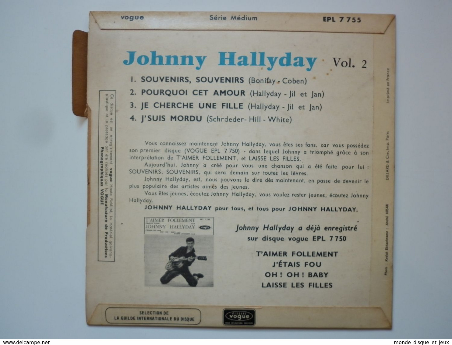 Johnny Hallyday 45Tours EP Vinyle Souvenirs Souvenirs Vogue Logo Rectangle Guilde - 45 T - Maxi-Single