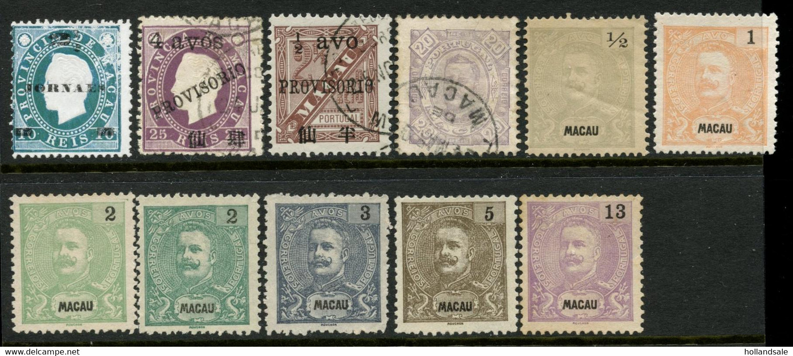 MACAU -  2 Stamps King Luis I, 8 Stamps King Carlos, 1/2avo Provisorio. Toal 11 Stamps. Cat Value Approx GBP 95 - Autres & Non Classés