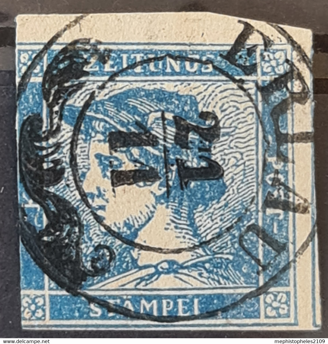 AUSTRIA 1851 - Canceled - ANK 6 Ib - Blauer Merkur - Zeitungsmarken