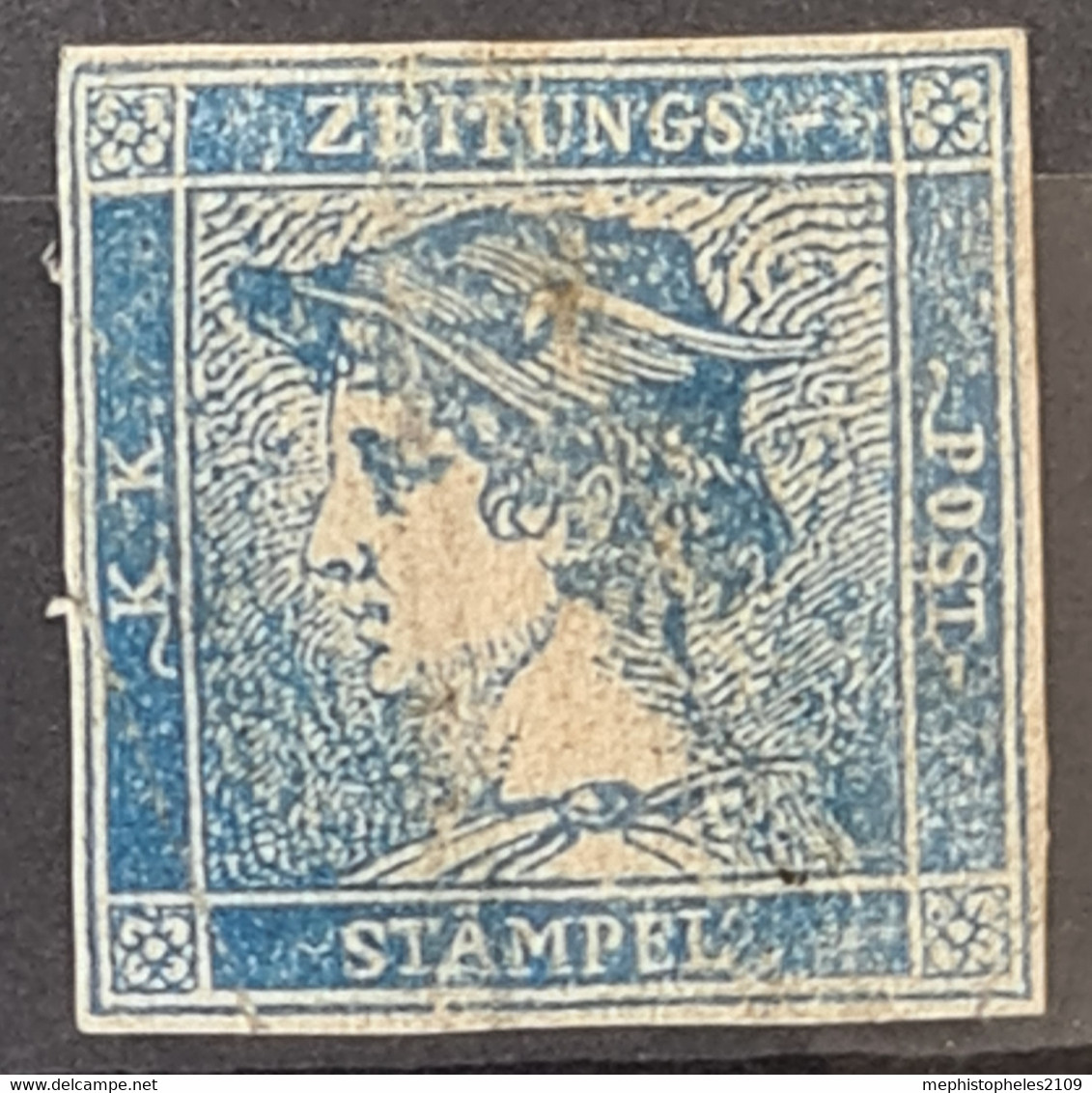 AUSTRIA 1851 - Canceled - ANK 6 IIIb - Blauer Merkur - Zeitungsmarken