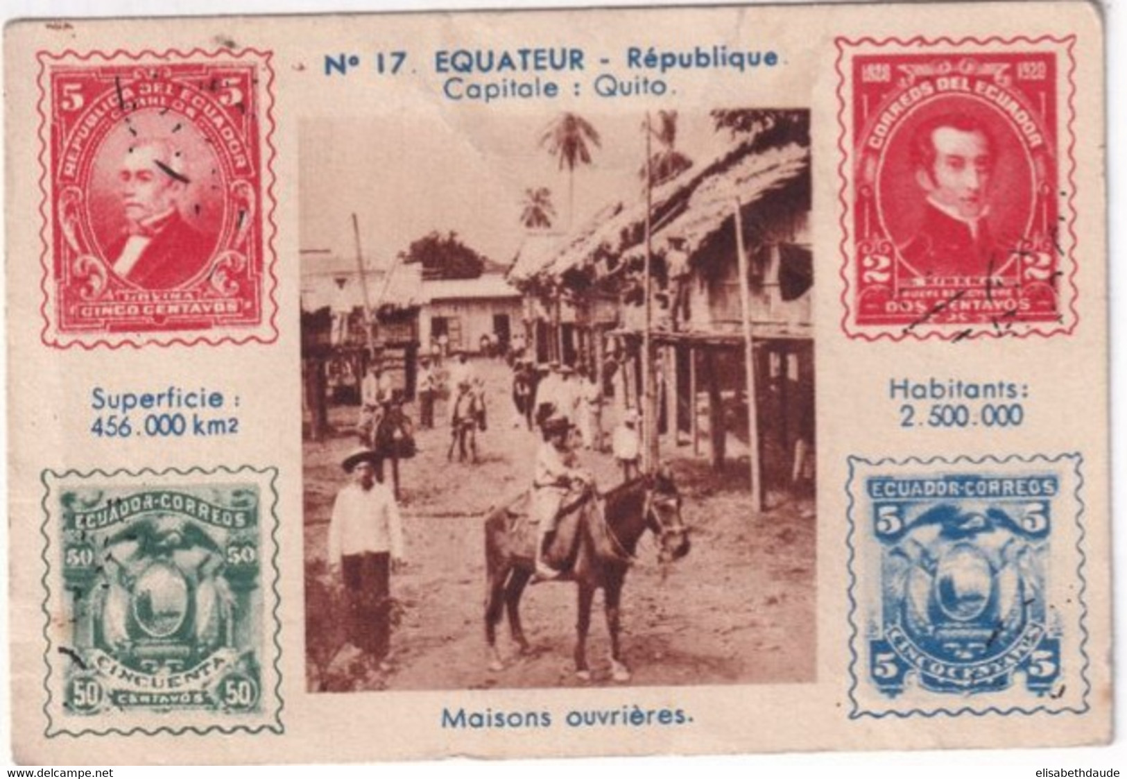 EQUATEUR - PETITE CARTE CHROMO REPRESENTANT LES TIMBRES Du PAYS - Ecuador