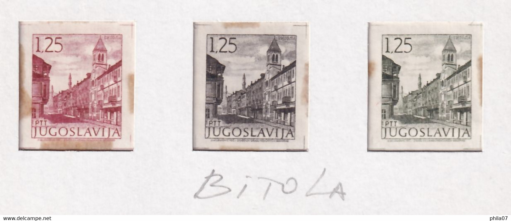 Yugoslavia - Three Trial Print In Three Color With Image Of Bitole, Which Is Issued But In Nominal Value 1 Din And Not 1 - Otros & Sin Clasificación