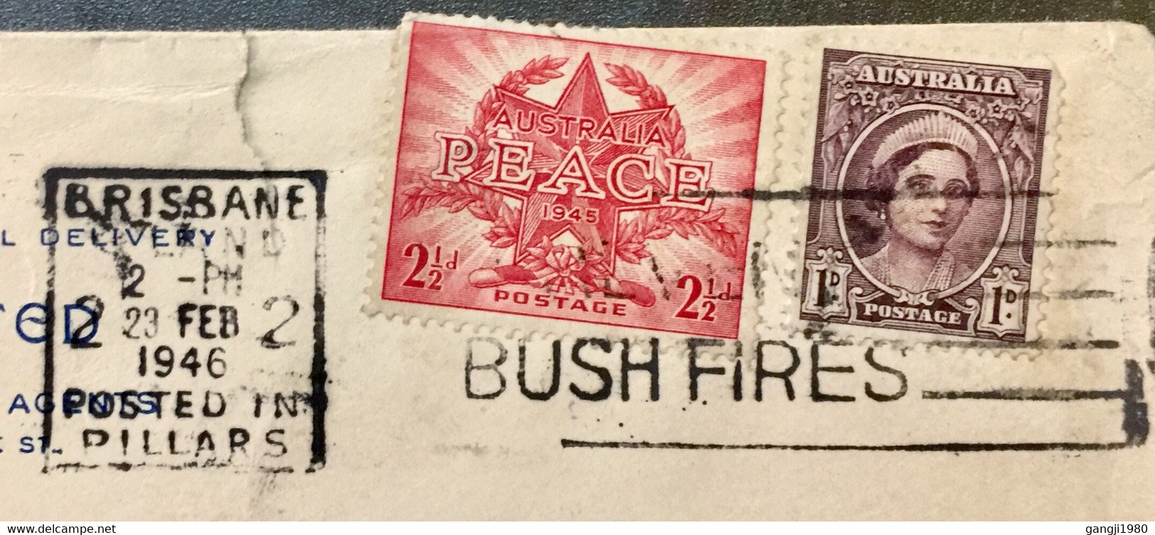 AUSTRALIA 1946, USED COVER BRISBANE POSTED IN PILLARS SQUARE SLOGAN BUSH FIRE CANCELLATION TO USA PRIPRINTED BRYCE LIMIT - Briefe U. Dokumente