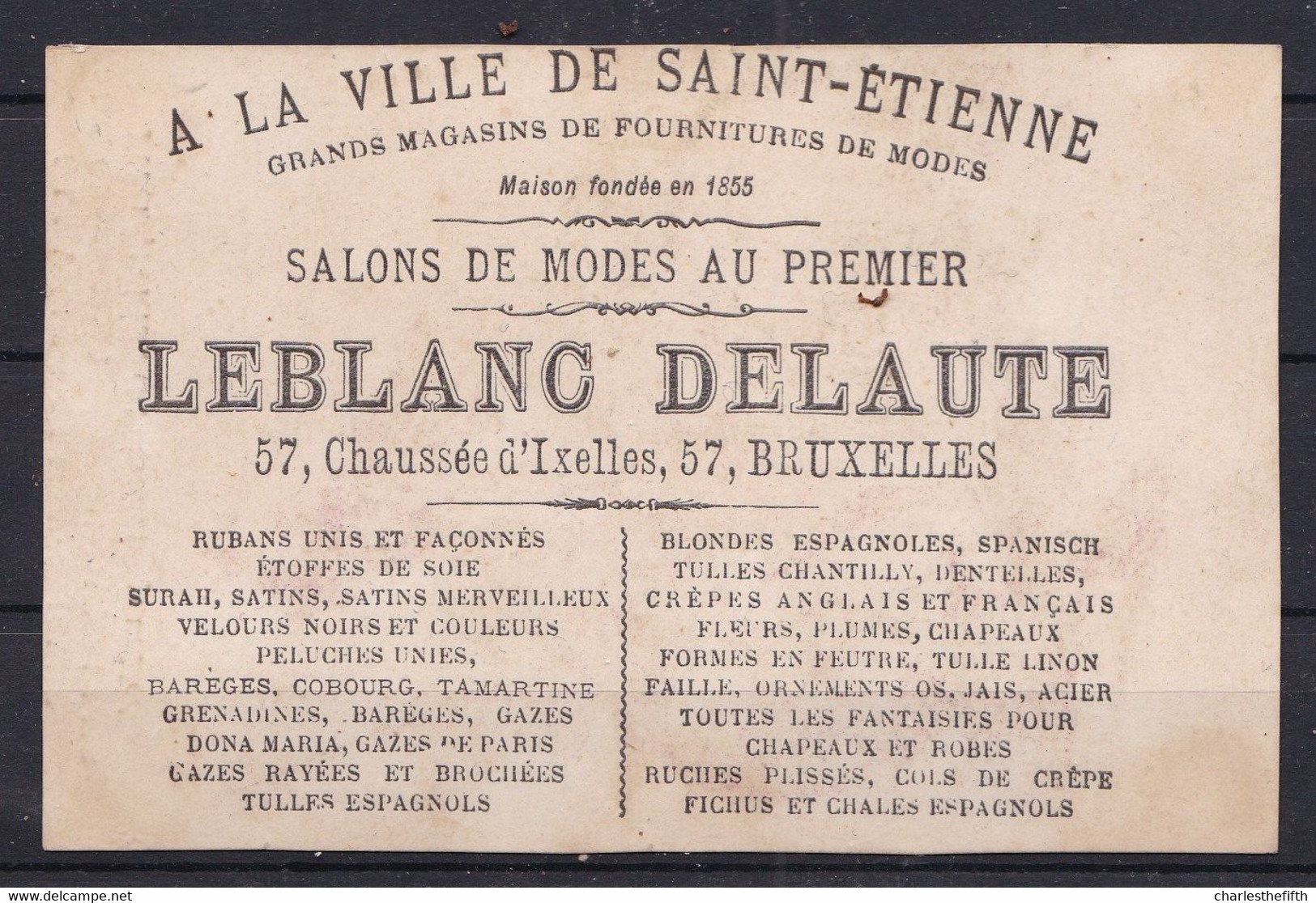 Chromo Doré A LA VILLE DE SAINT ETIENNE  - CHASSEUR - FUSIL - CHIEN - LEBLANC DELAUTE à BRUXELLES - HUNTER - RIFLE - DOG - Autres & Non Classés