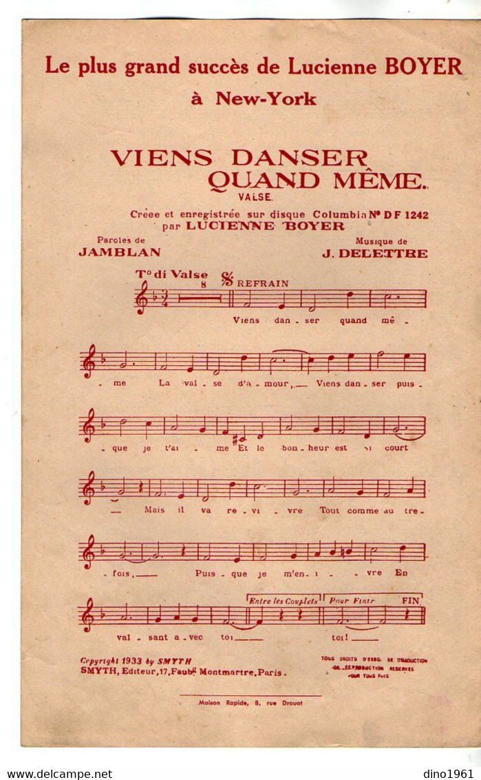 VP19.221 - PARIS - Ancienne Partition Musicale ¨ Pour Toi , Madona ! ¨ Par Jeanne AUBERT / Paroles De G. SCHMITT - Spartiti