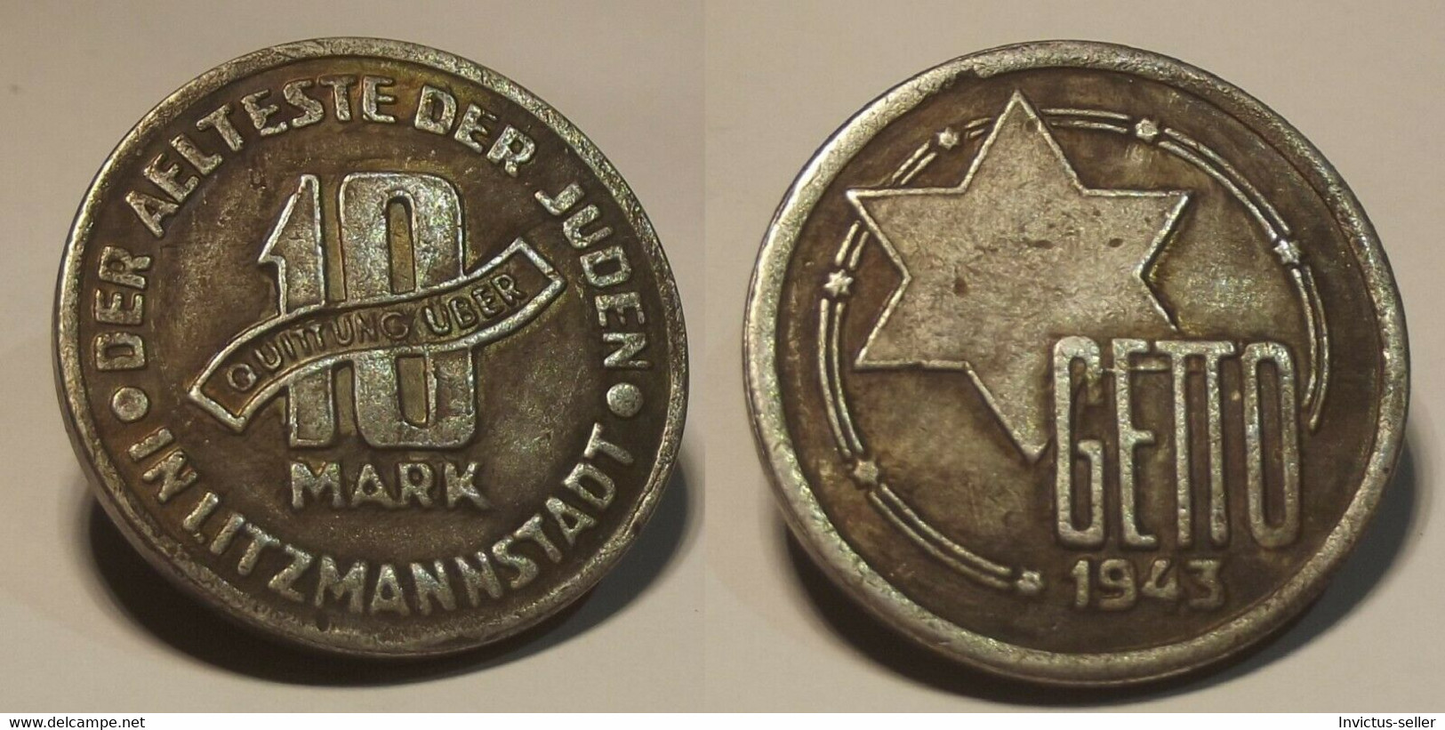 GETTO 10 MARK 1943 LITZMANNSTADT GERMAN COIN MONETA GHETTO EBREI JUDE JUIFE Auschwitz JUDE EBREI GERMANY - Verzamelingen