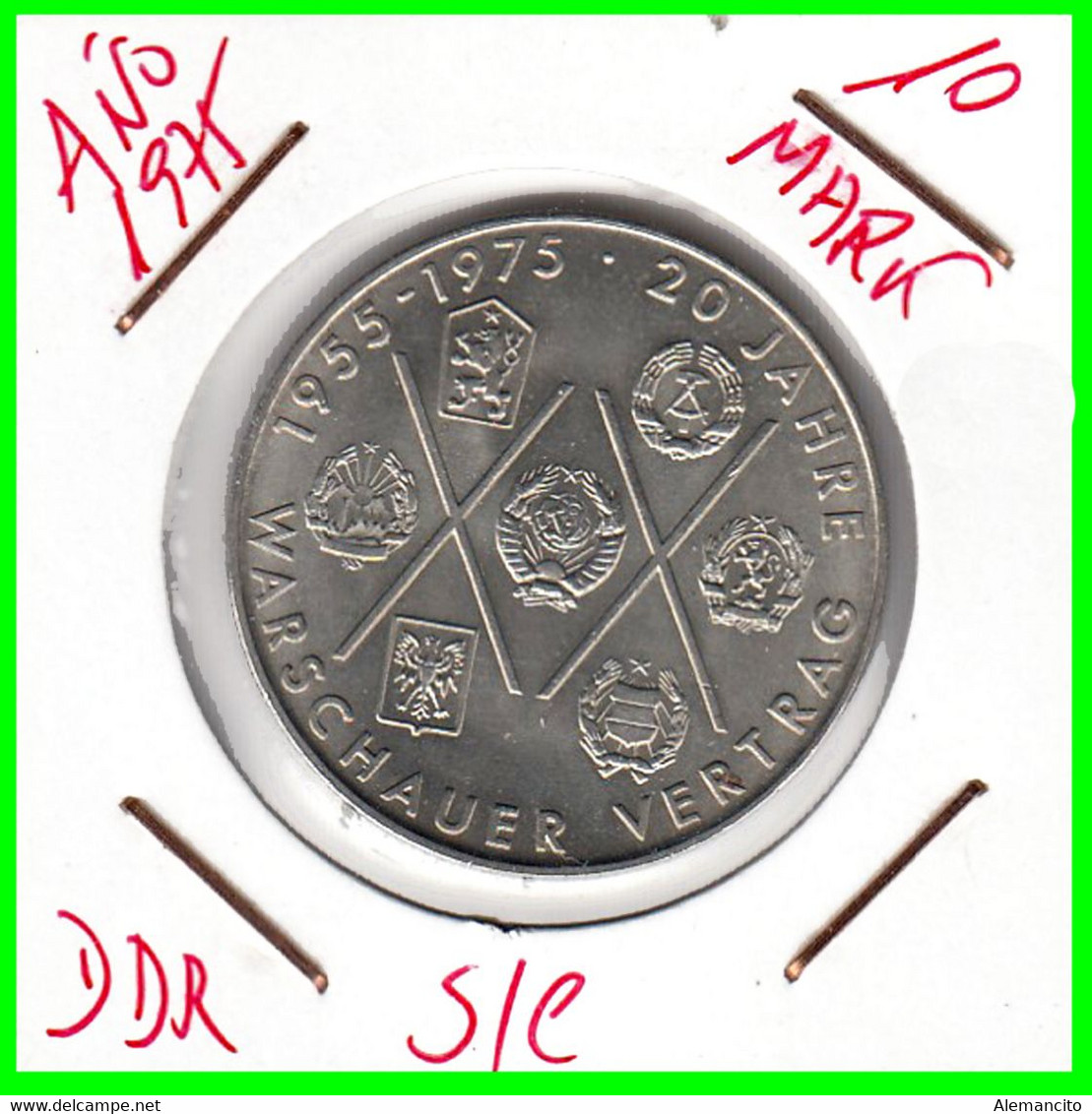 ( GERMANY ) REPUBLICA DEMOCRATICA DE ALEMANIA AÑO 1975 ( RDA ) MONEDA DE 10-DM - 20TH ANNIVERSARY - WARSAW PACT - Collezioni