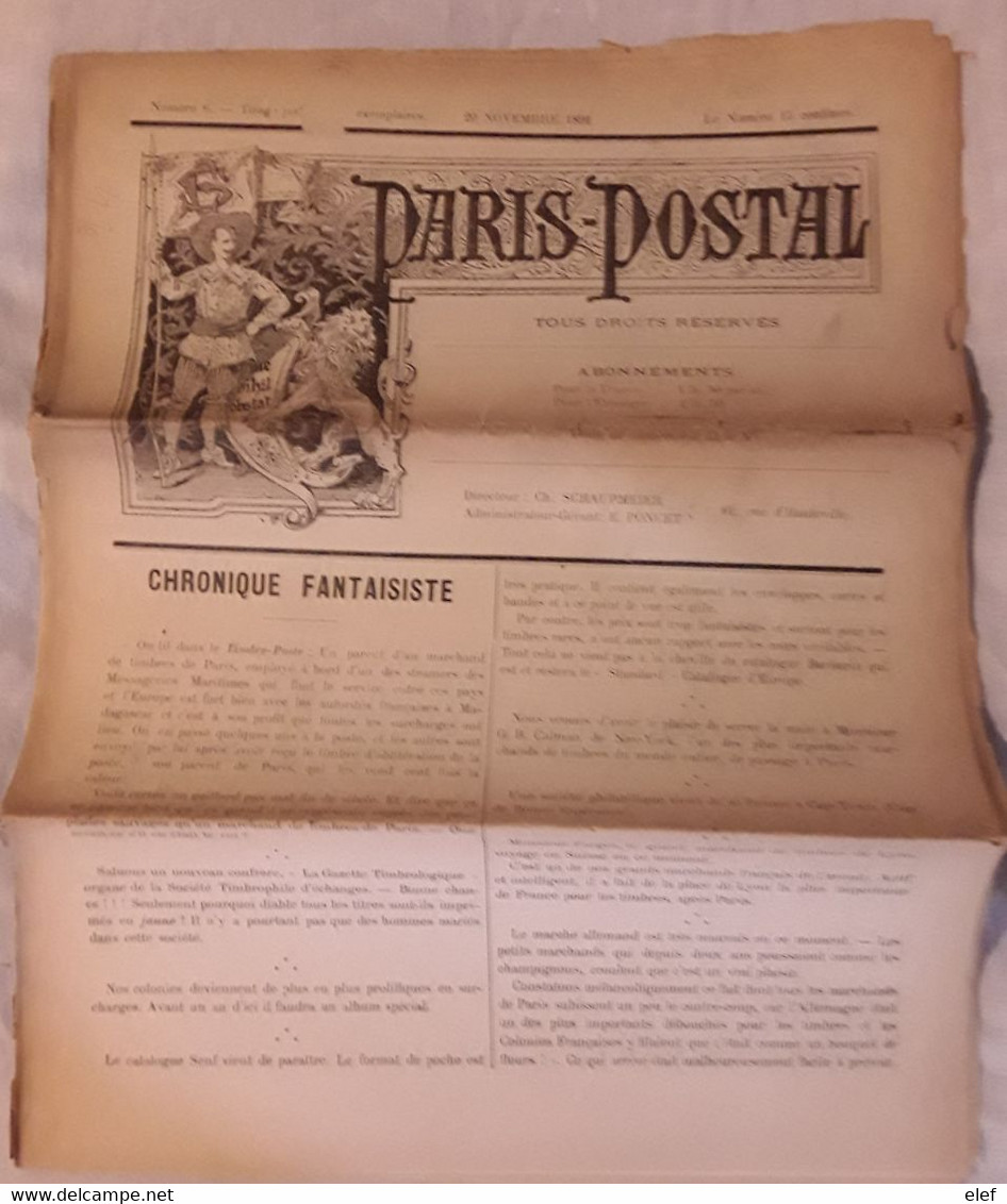 RARE Journal Philatélique PARIS POSTAL, 20 Novembre 1891 , Timbres ARGENTINA ARGENTINE,  Publicites 24 P , 2000 Ex - Other & Unclassified